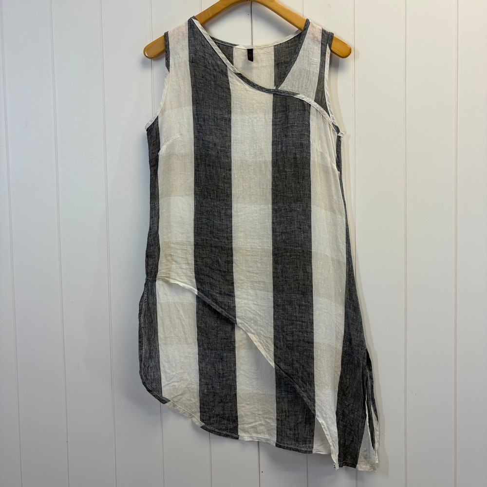 Inizio Lagenlook Asymmetrical Linen Tunic Top Women Size M Scandi Beach Summer